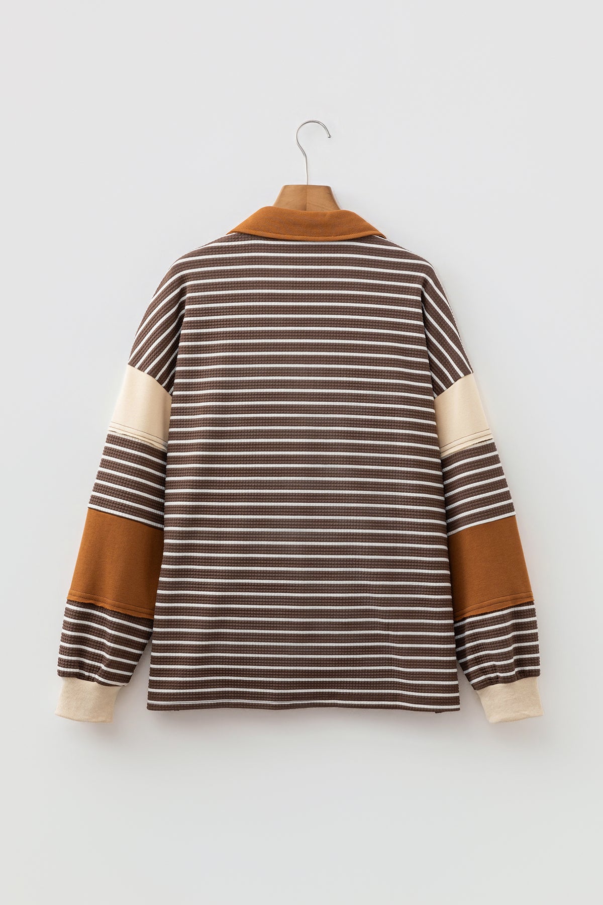 KaleaBoutique Stylish Collar V Neck Color Block Detail Long Sleeve Pullover Top - KaleaBoutique.com