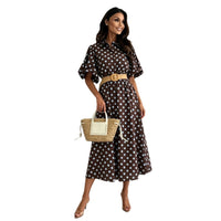 Women's Polka-Dot Collared Puff-Sleeve Midi Dress - KaleaBoutique.com