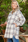 KaleaBoutique White Plaid Print Tunic Plus Size Shacket with Slits - KaleaBoutique.com