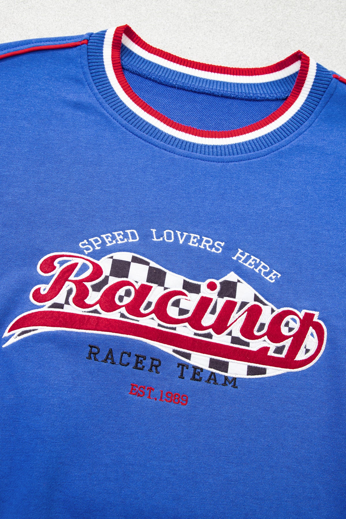 KaleaBoutique Comfortable Abstract Racing Graphic Embroidered Patchwork Long Sleeve Sweatshirt - KaleaBoutique.com