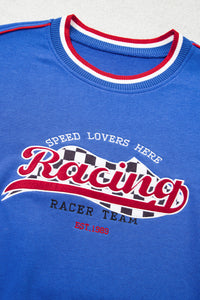 KaleaBoutique Comfortable Abstract Racing Graphic Embroidered Patchwork Long Sleeve Sweatshirt - KaleaBoutique.com