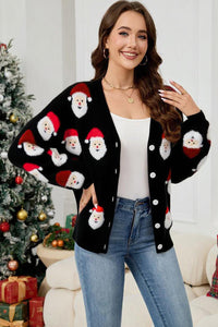 KaleaBoutique Stylish Christmas Santa Claus Pattern Button V Neck Sweater Cardigan - KaleaBoutique.com