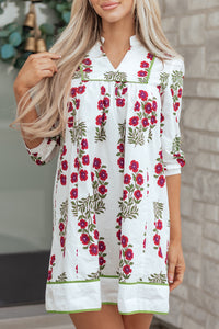 KaleaBoutique Stylish Frilled V Neck 3/4 Sleeve Loose Floral Dress - KaleaBoutique.com