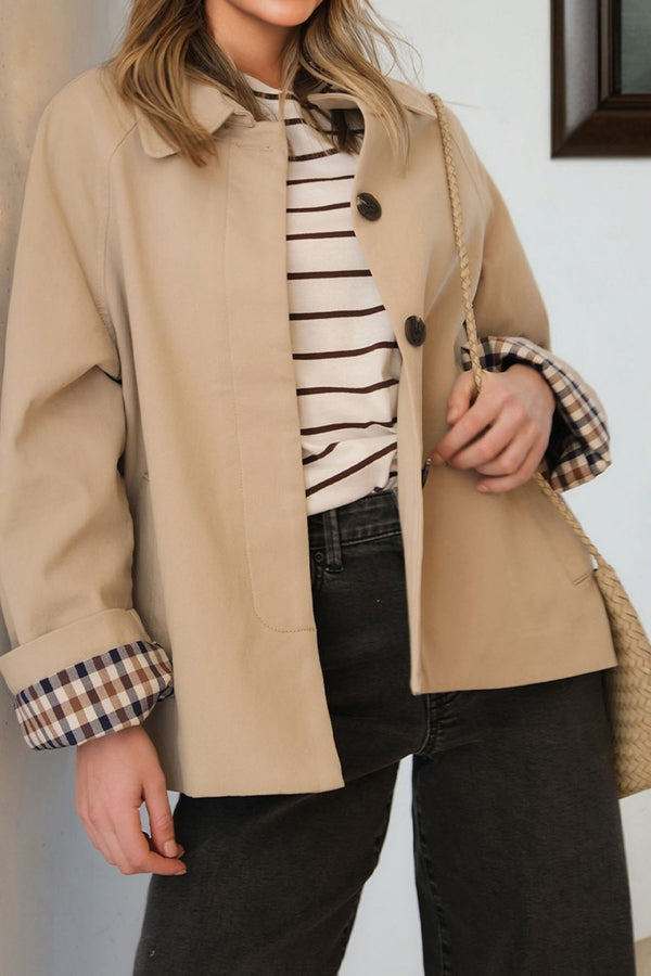 KaleaBoutique Stylish Plaid Liner Patchwork Single Breasted Trench Coat - KaleaBoutique.com