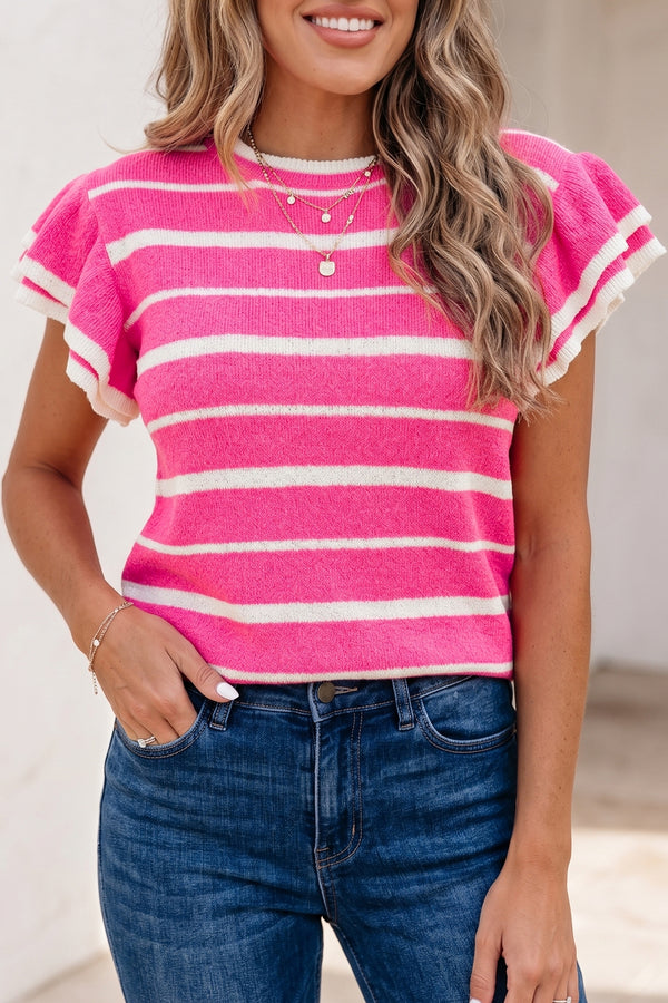 KaleaBoutique Comfortable Double Ruffle Short Sleeve Lightweight Knit Sweater - KaleaBoutique.com