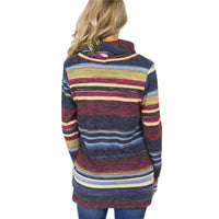 Women's Multicolor Striped Cowl-Neck Pullover with Drawstrings - KaleaBoutique.com