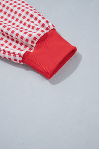 Gingham Plaid Sleeve Colorblock Oversized Pullover Sweatshirt - KaleaBoutique.com