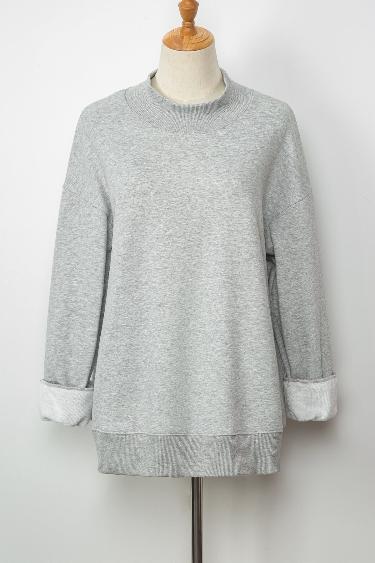 Solid Color Oversized Mock Neck Sweatshirt - KaleaBoutique.com