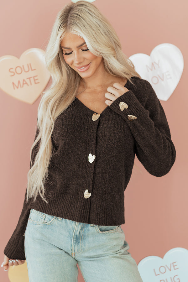 KaleaBoutique Comfortable Heart Metal Button V Neck Cardigan Sweater - KaleaBoutique.com