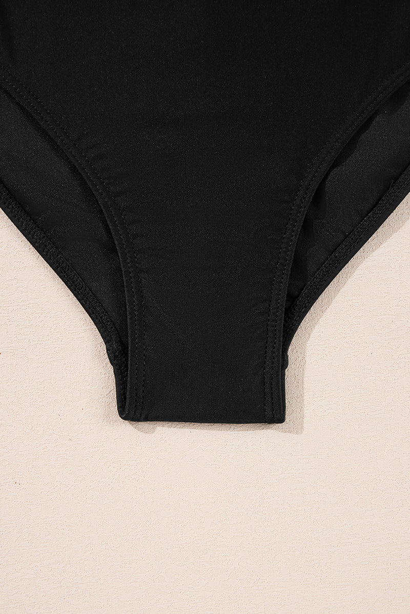KaleaBoutique Beaded Spaghetti Straps Ruched Overlapped Colorblock One Piece Swimsuit - KaleaBoutique.com