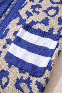 KaleaBoutique Stylish Stripe Sleeve Leopard Print Open Front Cardigan With Pockets - KaleaBoutique.com