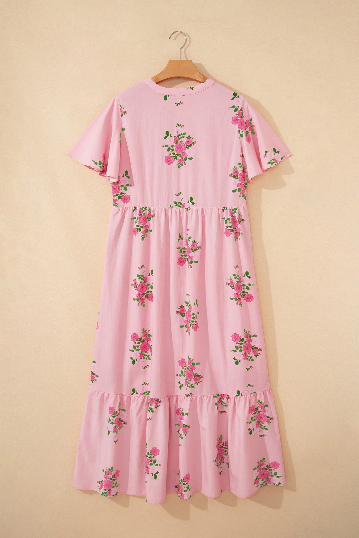 KaleaBoutique Comfortable Notched Neck Flutter Short Sleeve Floral Print Maxi Dress - KaleaBoutique.com