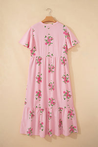 KaleaBoutique Comfortable Notched Neck Flutter Short Sleeve Floral Print Maxi Dress - KaleaBoutique.com
