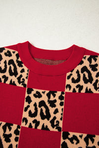 KaleaBoutique Stylish Leopard Checkerboard Short Sleeve Knit Sweater - KaleaBoutique.com