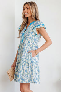 KaleaBoutique Stylish Floral Print Contrast Trim Flutter Sleeve Mini Dress - KaleaBoutique.com