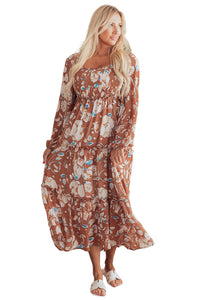 KaleaBoutique Beautiful Floral Print Shirred Square Neck High Waist Maxi Dress - KaleaBoutique.com