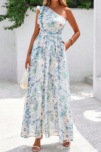 KaleaBoutique Stylish Floral Print Ruffled One Shoulder Vacation Maxi Dress - KaleaBoutique.com
