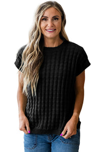 KaleaBoutique Comfortable Solid Color Round Neck Textured Short Sleeve Sweater - KaleaBoutique.com