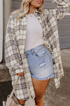 KaleaBoutique White Plaid Print Tunic Plus Size Shacket with Slits - KaleaBoutique.com