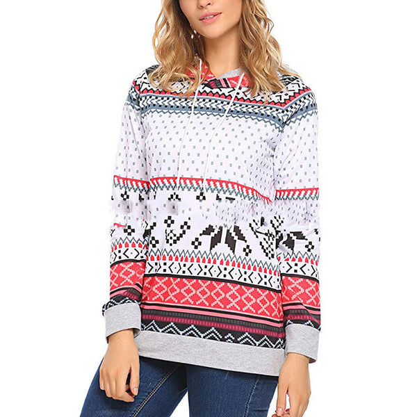 Women's Christmas Reindeer-Print Pullover Hoodie - KaleaBoutique.com