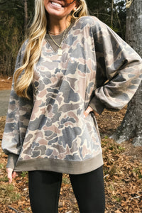 KaleaBoutique Stylish Camo Print Ribbed Trim Casual Pullover Sweatshirt - KaleaBoutique.com