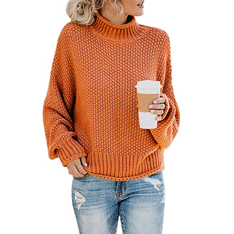 Solid Turtleneck Pullover Sweater Winter Fashion Casual Knitted Long-Sleeved Top Women's Clothing - KaleaBoutique.com