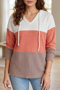KaleaBoutique Stylish Ribbed Colorblock Hooded Pullover Long Sleeve Top - KaleaBoutique.com