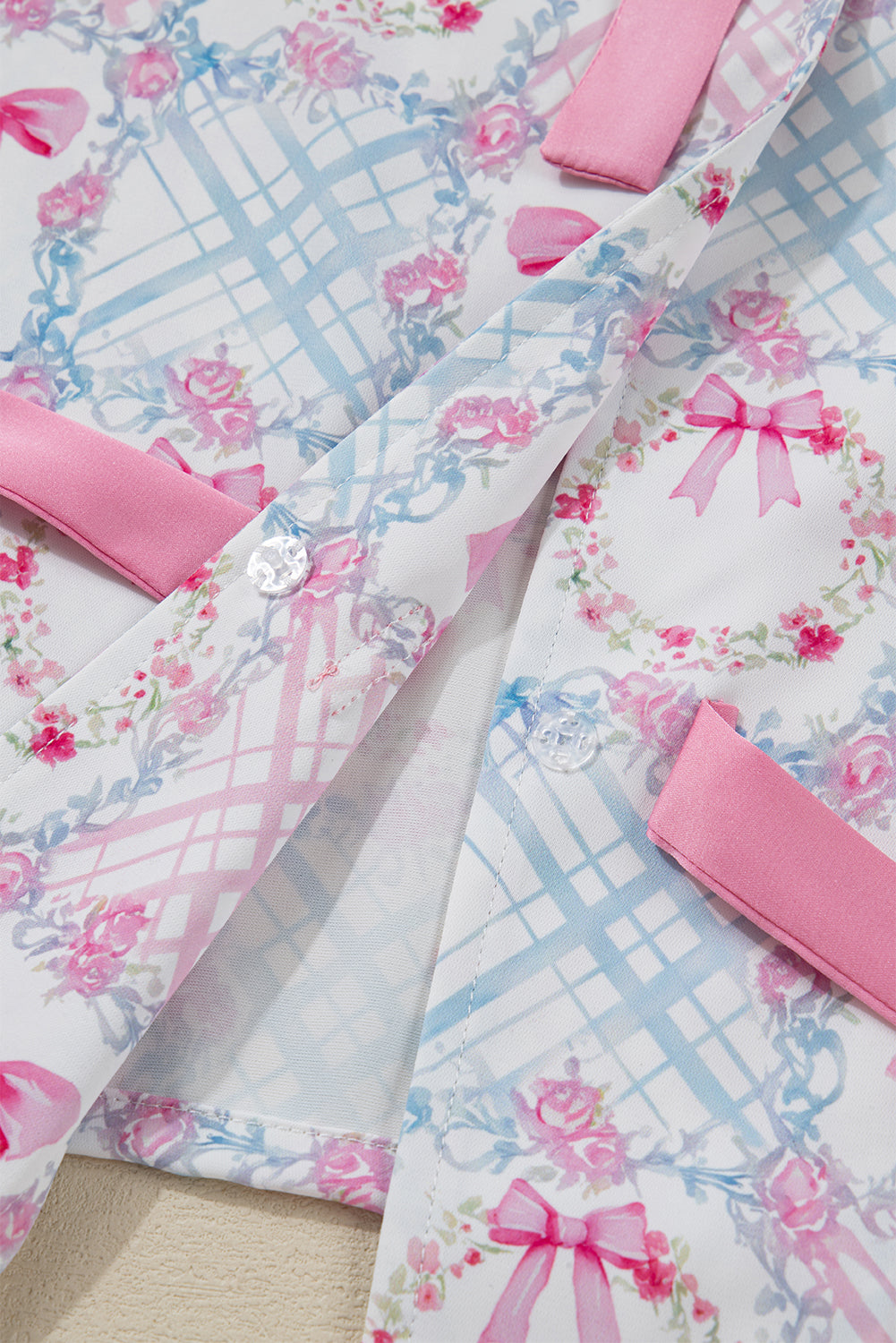 KaleaBoutique Stylish Bow Wreath Pattern Christmas Holiday Tied Front Long Sleeve 2pcs Pajama Set - KaleaBoutique.com