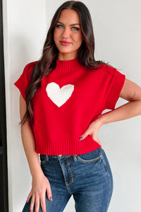 KaleaBoutique Comfortable Valentine Heart Graphic Cropped Short Sleeve Sweater - KaleaBoutique.com