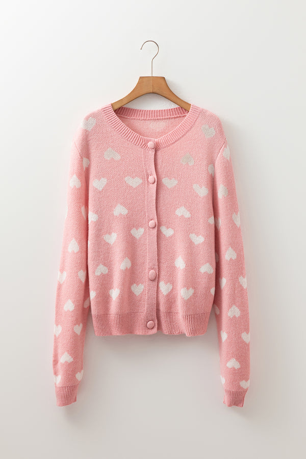 KaleaBoutique Comfortable Heart Pattern Button Front Cardigan Sweater - KaleaBoutique.com