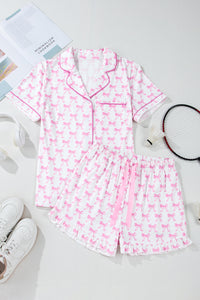 KaleaBoutique Comfortable Bowknot Printed Short Sleeve and Ruffled Shorts Pajama Set - KaleaBoutique.com