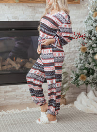 KaleaBoutique Comfortable Retro Christmas Pattern Loose Pullover 2pcs Lounge Pant Set - KaleaBoutique.com