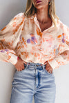 KaleaBoutique Floral Print Collared Balloon Sleeve Loose Shirt - KaleaBoutique.com