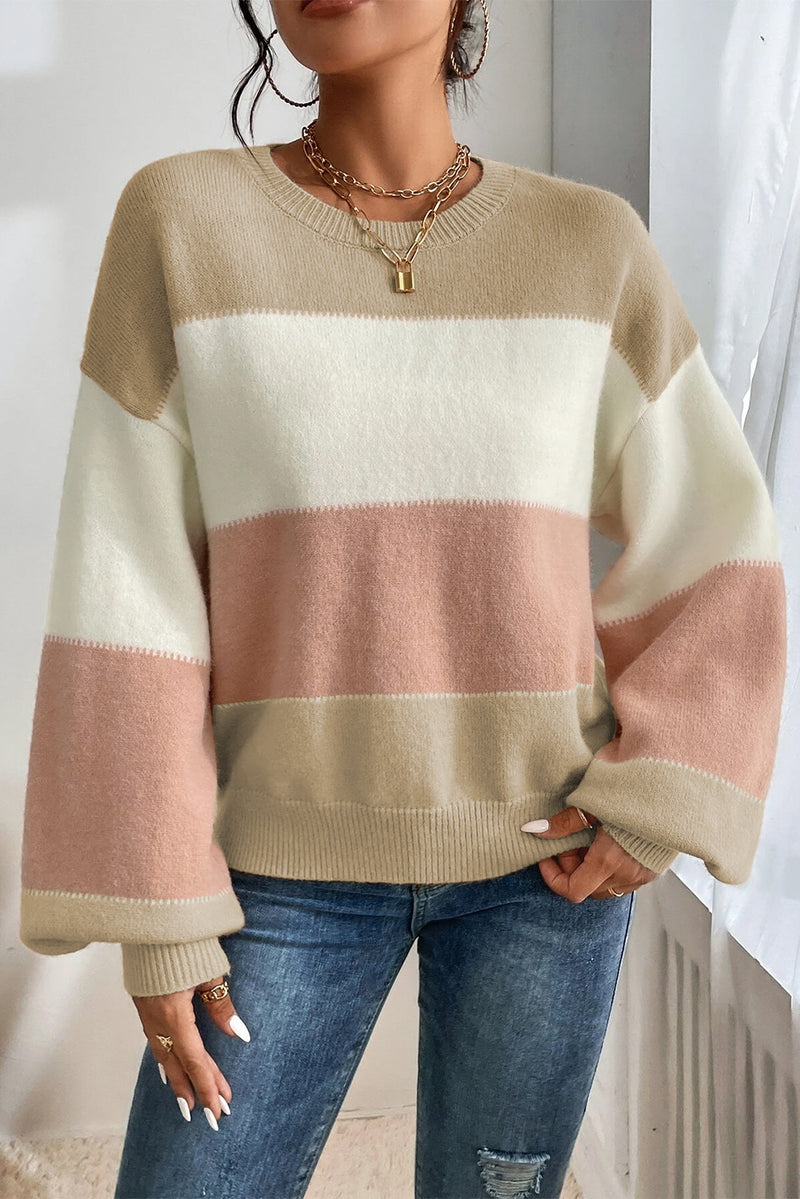 KaleaBoutique Color Block Lantern Sleeve Drop Shoulder Sweater - KaleaBoutique.com