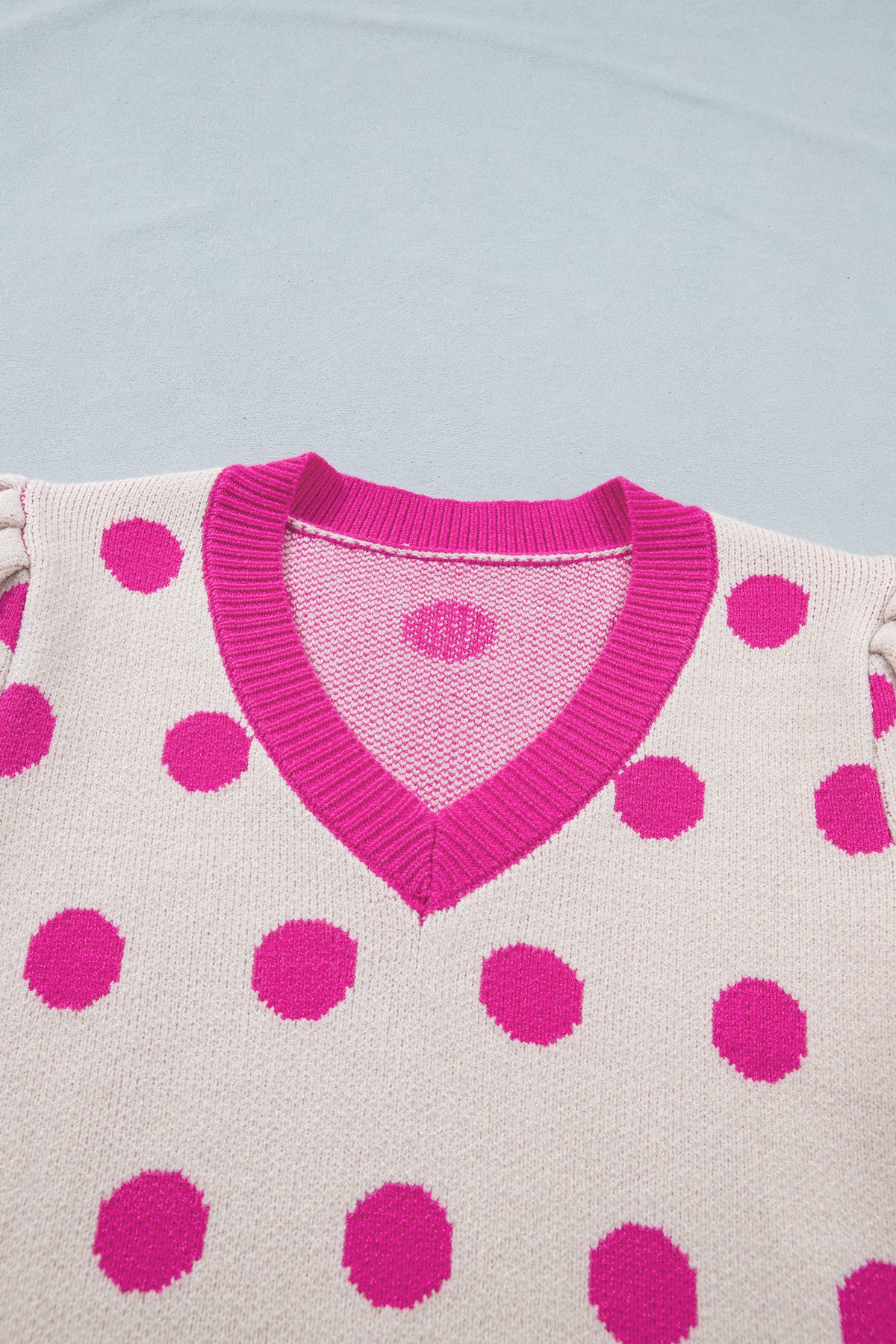 KaleaBoutique Stylish Polka Dot Puff Short Sleeve Sweater Top - KaleaBoutique.com
