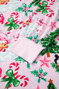 KaleaBoutique Comfortable Christmas Pattern Button V Neck Pullover Drawstring Pants 2pcs Lounge Set - KaleaBoutique.com