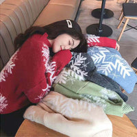 Women's Large Snowflake Oversized Mock-Neck Christmas Fuzzy Sweater - KaleaBoutique.com