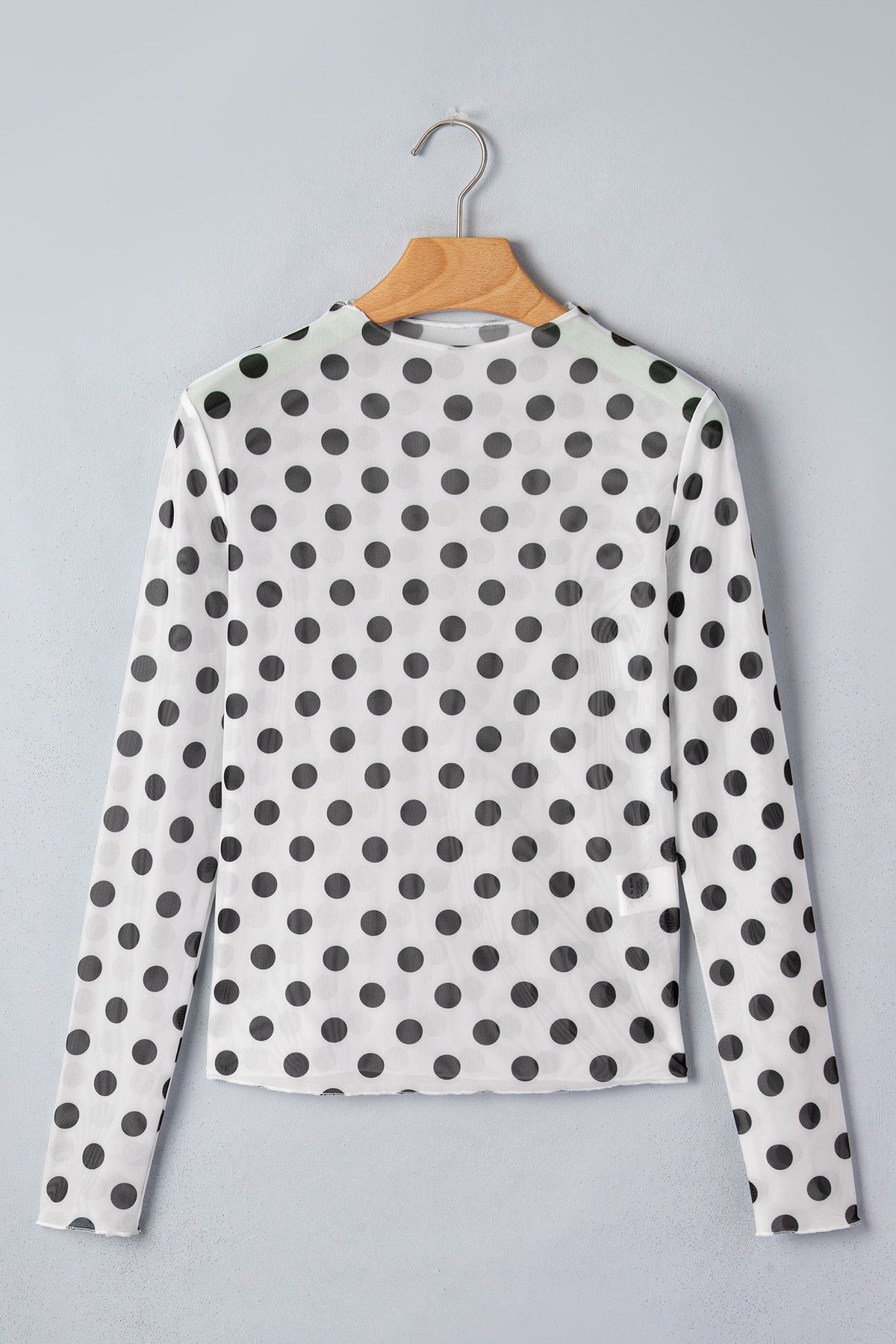 KaleaBoutique Stylish Polka Dot Mesh Long Sleeve Stand Neck Sheath Top - KaleaBoutique.com