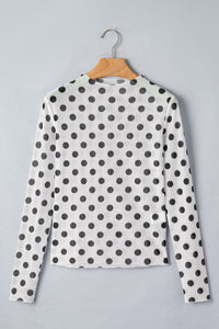 KaleaBoutique Stylish Polka Dot Mesh Long Sleeve Stand Neck Sheath Top - KaleaBoutique.com