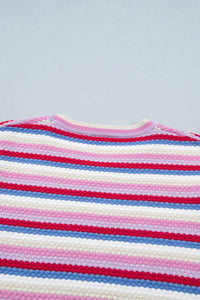 KaleaBoutique Stylish Textured Stripes Knit Short Sleeve Sweater - KaleaBoutique.com