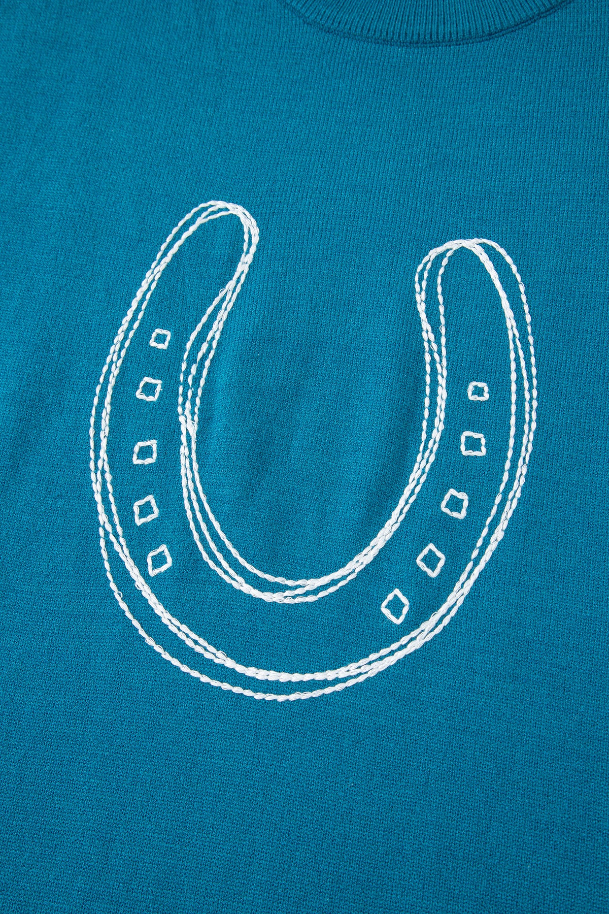 KaleaBoutique Comfortable Horse Shoe Embroidered Loose Short Sleeve Sweater - KaleaBoutique.com