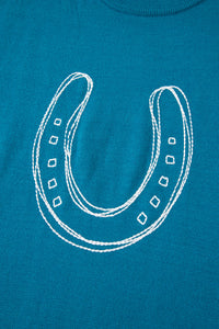 KaleaBoutique Comfortable Horse Shoe Embroidered Loose Short Sleeve Sweater - KaleaBoutique.com