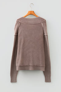 KaleaBoutique Stylish Mineral Wash Exposed Seam Patchwork Knit Open Sweater Cardigan - KaleaBoutique.com