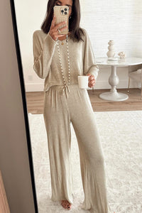 KaleaBoutique Comfortable 3D Ribbed V Neck Pullover Drawstring Pants 2 Piece Lounge Set - KaleaBoutique.com