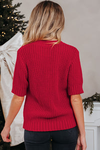 KaleaBoutique Comfortable Plaid Lace up Detail Christmas Holiday Puff Short Sleeve Sweater - KaleaBoutique.com