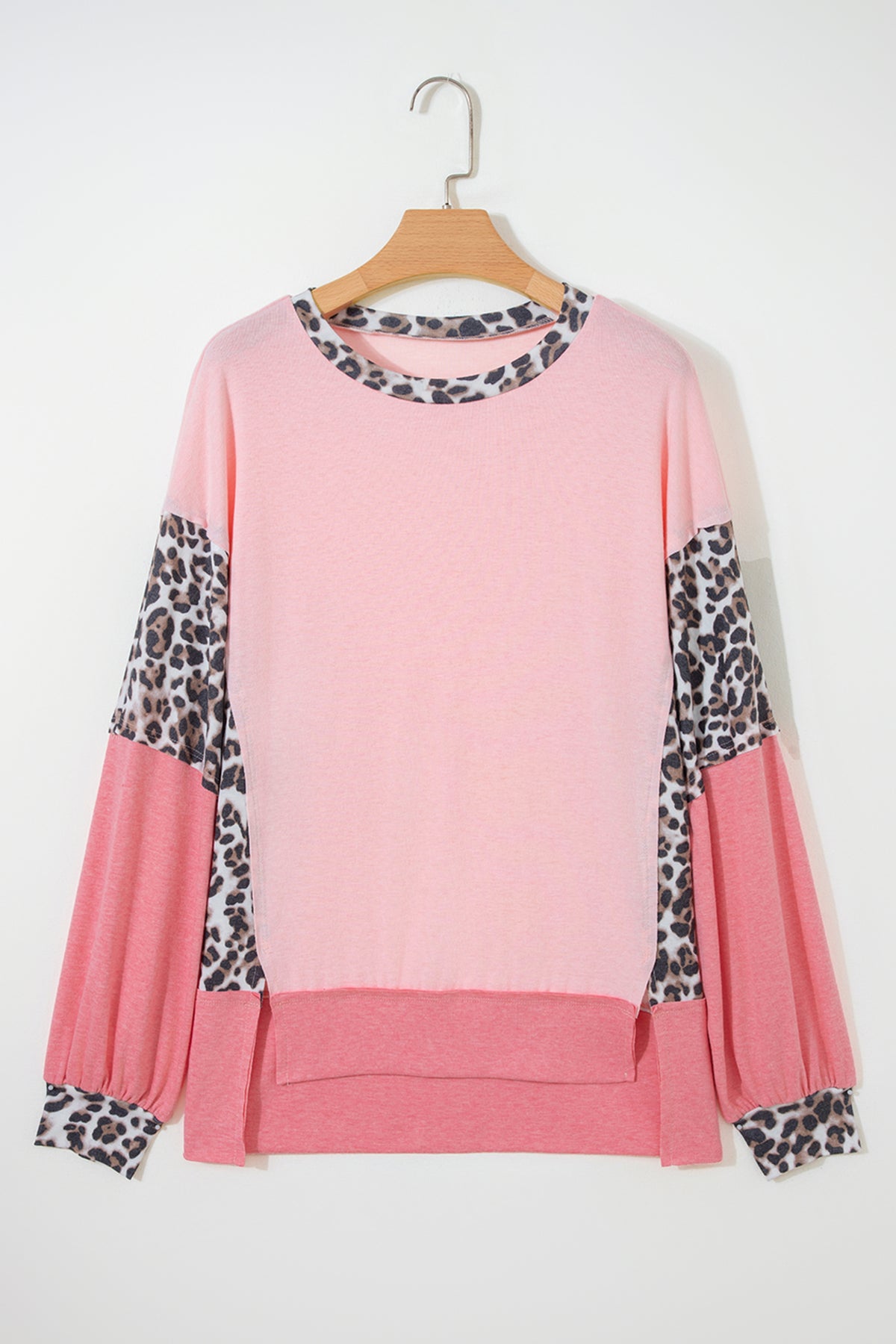 KaleaBoutique Stylish Color Block Leopard Patchwork Dolman Sleeve High Low Baggy Sweatshirt - KaleaBoutique.com