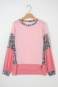KaleaBoutique Stylish Color Block Leopard Patchwork Dolman Sleeve High Low Baggy Sweatshirt - KaleaBoutique.com