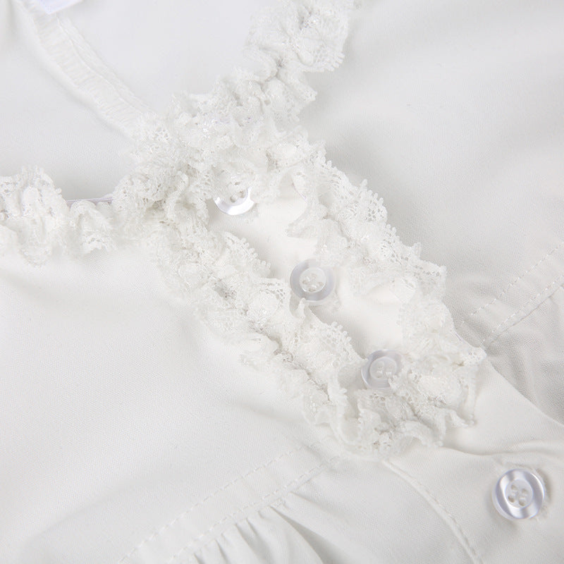 Women's Lace-Trim Button-Front Corset-Style Blouse
