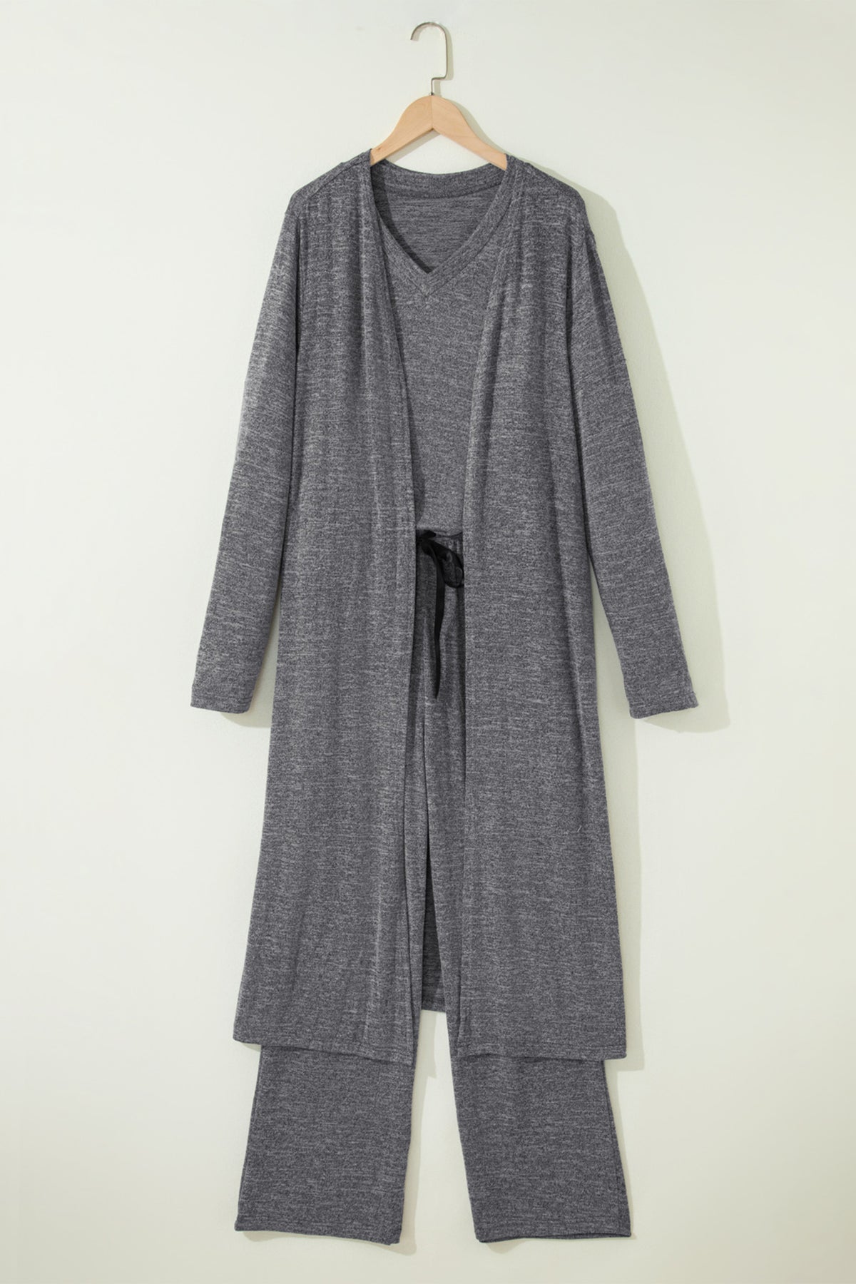 KaleaBoutique Stylish 3 Pcs V Neck T Shirt Ribbon Knot Pants Open Duster 3pcs Lounge Set - KaleaBoutique.com