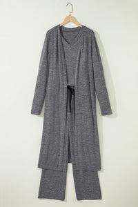 KaleaBoutique Stylish 3 Pcs V Neck T Shirt Ribbon Knot Pants Open Duster 3pcs Lounge Set - KaleaBoutique.com
